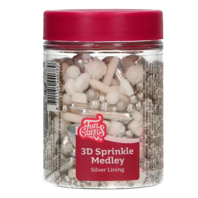 Sprinkles 3D Medley Silver Lining Corazones 70 g - Funcakes
