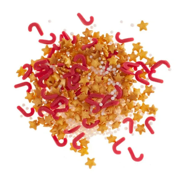 Sprinkles estrellas y bastones de caramelo Navidad 100 g - Sin gluten - Dekora