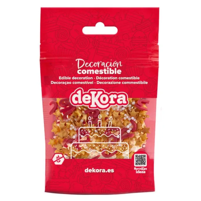Sprinkles estrellas y bastones de caramelo Navidad 100 g - Sin gluten - Dekora