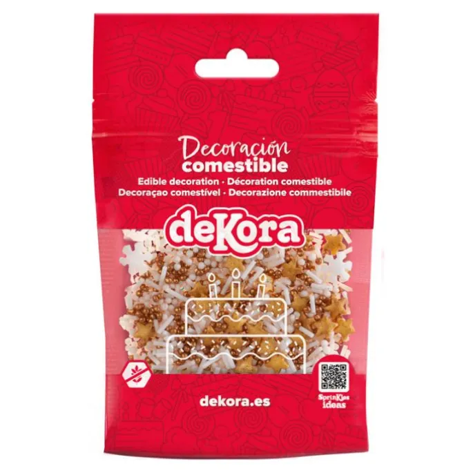 Sprinkles estrellas y copos de nieve Navidad 100 g - Sin gluten - Dekora