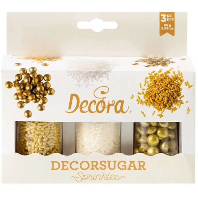 Sprinkles Mix metalizados blanco y oro 85 g (3) - Decora
