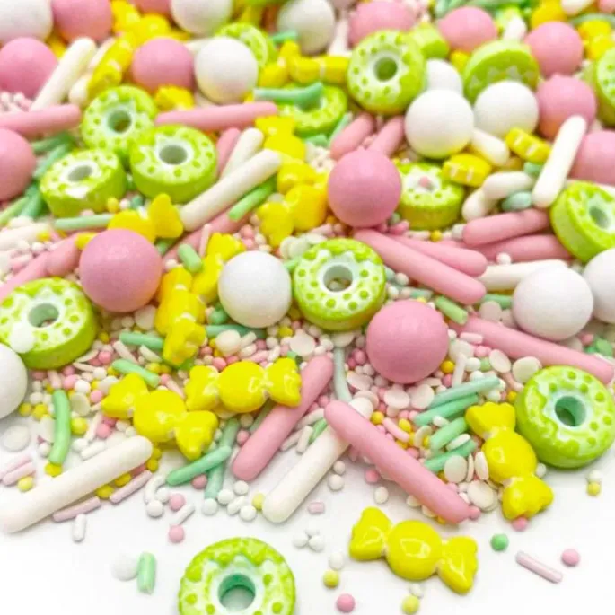 Sprinkles verdes, amarillos, blancos y rosas Donut Worry 90 g - Happy Sprinkles