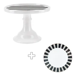 Stand de cerámica grande blanco rayas negras 25 cm - Miss Étoile + REGALO plato