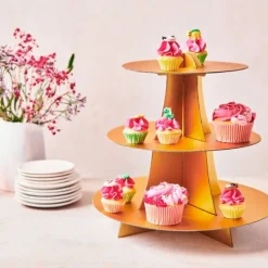 Stand para cupcakes 3 niveles dorado - Funcakes