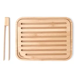 Tabla para cortar y servir con ranuras y pinzas 26 x 20 cm - Madera de bambú - Pebbly