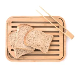 Tabla para cortar y servir con ranuras y pinzas 26 x 20 cm - Madera de bambú - Pebbly