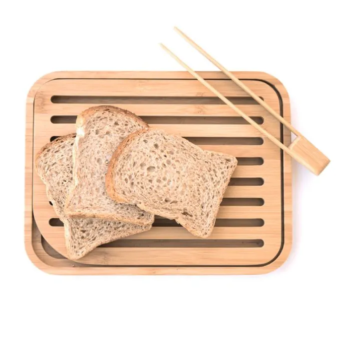Tabla para cortar y servir con ranuras y pinzas 26 x 20 cm - Madera de bambú - Pebbly