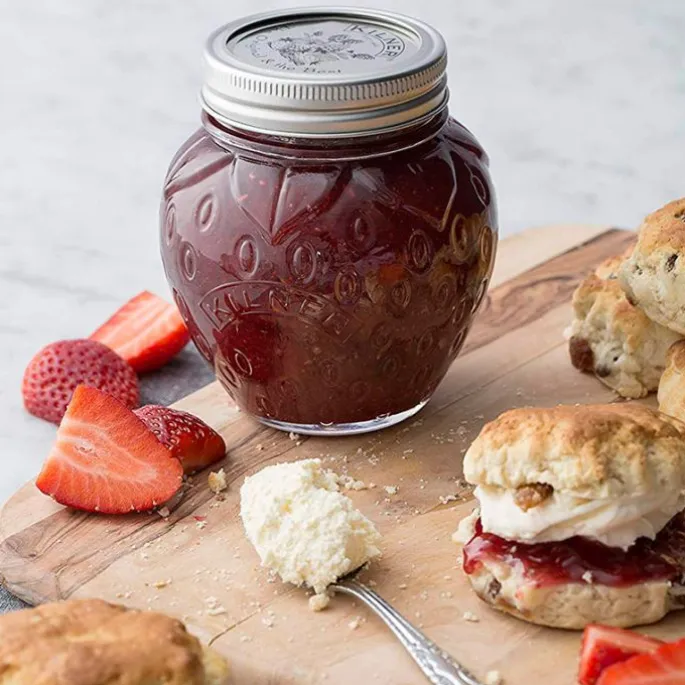 Tarro de cristal fresa, con tapa metálica plateada para sellado al vacío 400 ml - Kilner