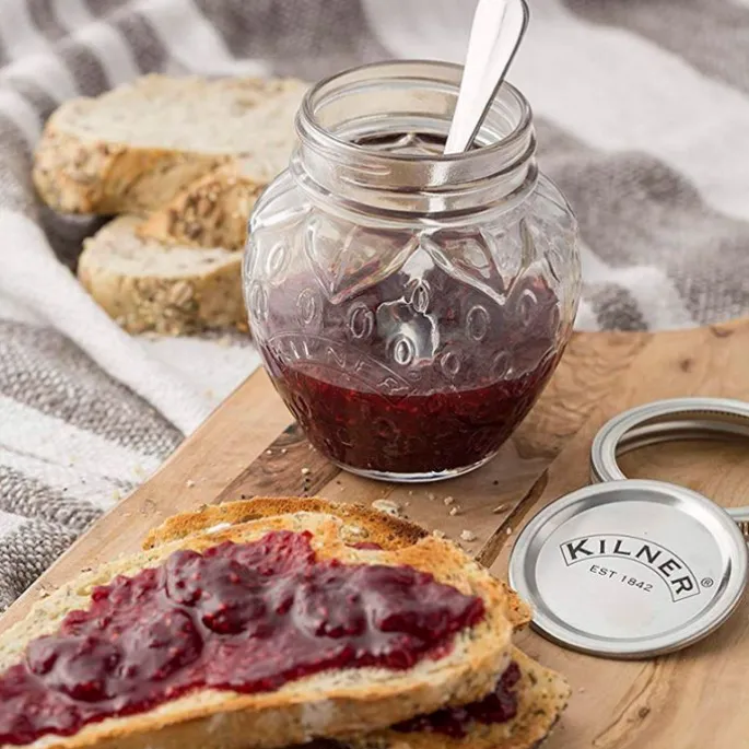 Tarro de cristal fresa, con tapa metálica plateada para sellado al vacío 400 ml - Kilner
