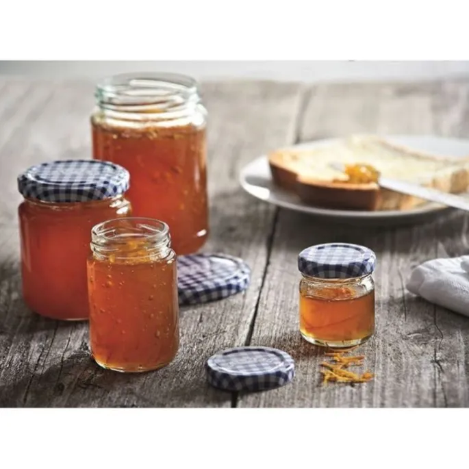 Tarro de cristal redondo con tapa vichy azul 93 ml - Kilner