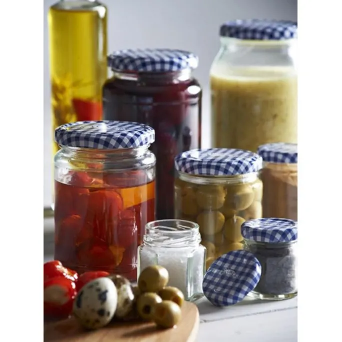 Tarro de cristal redondo con tapa vichy azul 93 ml - Kilner