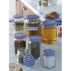 Tarro de cristal redondo con tapa vichy azul 93 ml - Kilner
