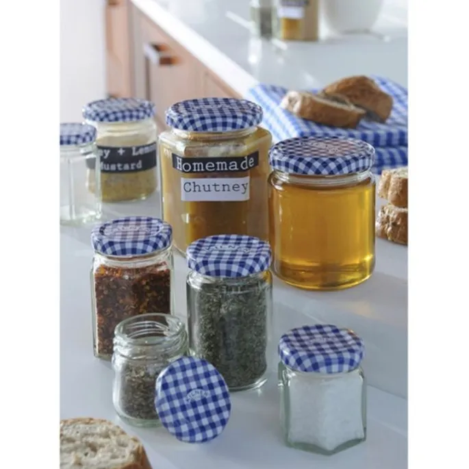 Tarro de cristal redondo con tapa vichy azul 93 ml - Kilner