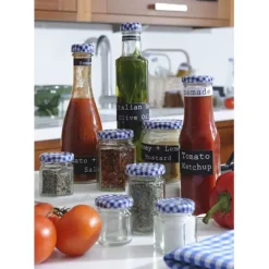 Tarro de cristal redondo con tapa vichy azul 370 ml - Kilner