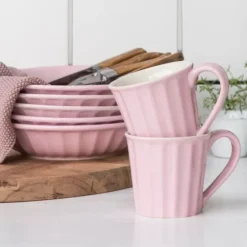 Taza estriada baja con asa rosa 300 ml - Mynte - Ib Laursen