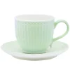 Taza y plato de té de cerámica Alice Pale Green - GreenGate