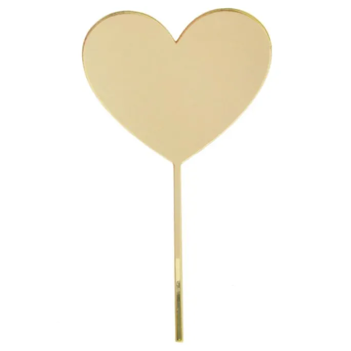 Topper corazón acrílico dorado efecto espejo 8,5 cm