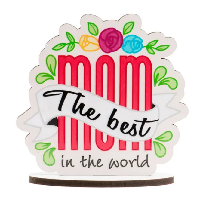 Topper de madera con base The Best Mom in the world 11,5 cm - Dekora