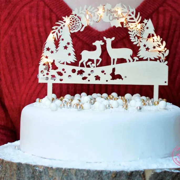 Topper de madera con LEDs bosque Navidad - ScrapCooking