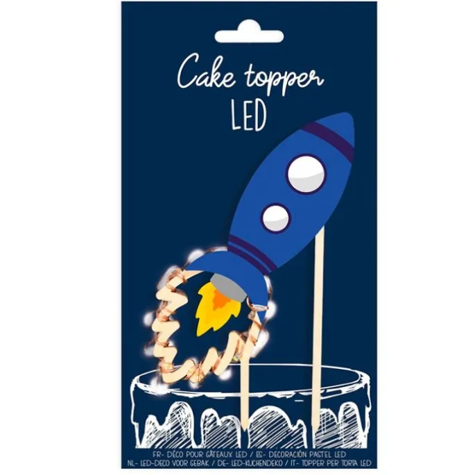 Topper de madera con LEDs cohete espacial - ScrapCooking