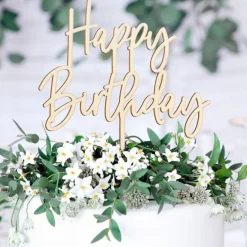 Topper de madera Happy Birthday 15 cm - PartyDeco