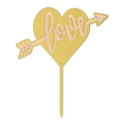 Topper dorado corazón Love 6,5 cm - Dekora