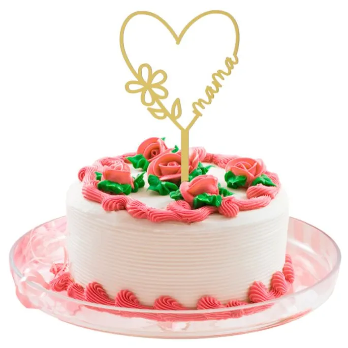 Topper dorado corazón Mamá 10 cm - Dekora