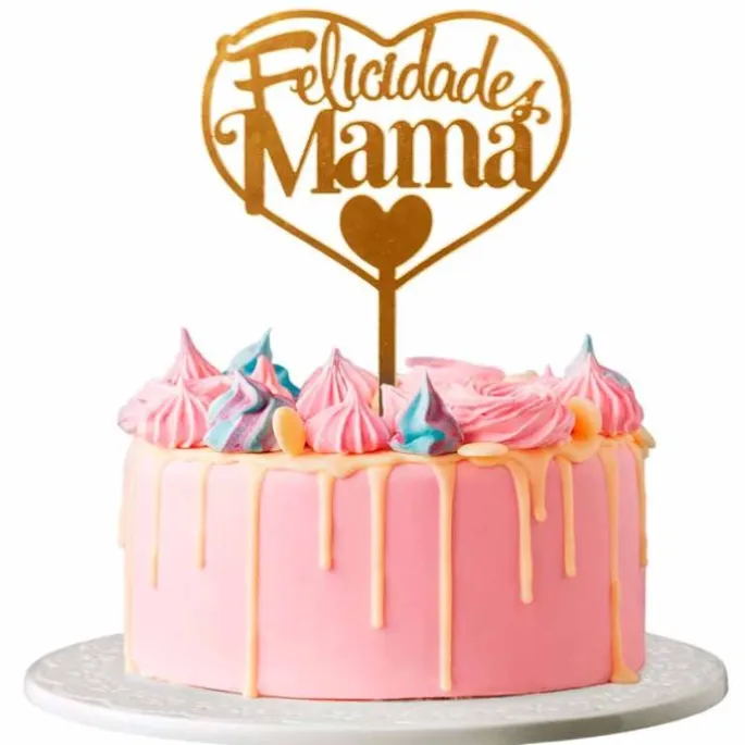 Topper Felicidades mamá dorado 14,3 cm - Dekora