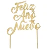 Topper Feliz Año Nuevo acrílico dorado efecto espejo 18 cm