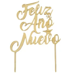 Topper Feliz Año Nuevo acrílico dorado efecto espejo 18 cm
