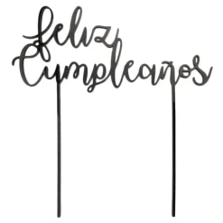 Topper Feliz Cumpleaños acrílico negro 17 cm