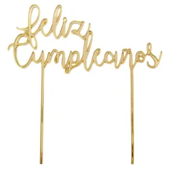 Topper Feliz cumpleaños acrílico dorado efecto espejo 17 cm