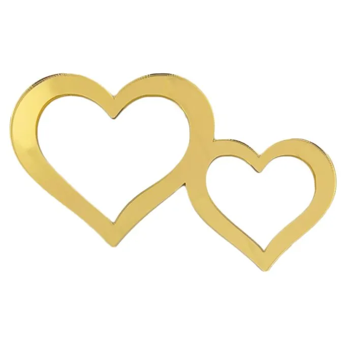Topper frontal dorado corazones dobles de boda 15 cm