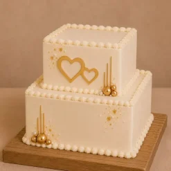 Topper frontal dorado corazones dobles de boda 15 cm