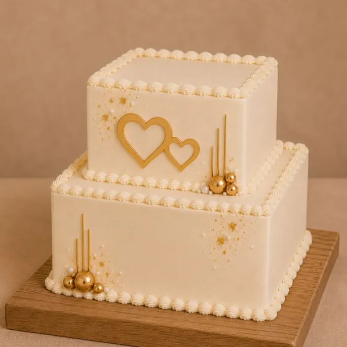 Topper frontal dorado corazones dobles de boda 15 cm