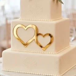 Topper frontal dorado corazones dobles de boda 15 cm