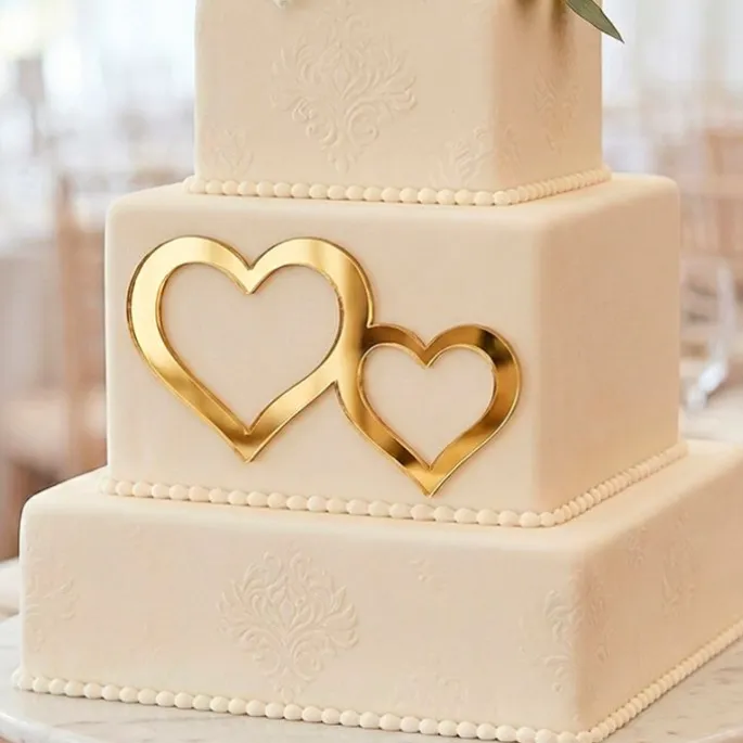Topper frontal dorado corazones dobles de boda 15 cm