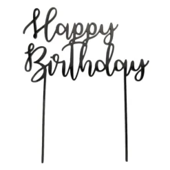 Topper Happy Birthday acrílico negro 17 cm
