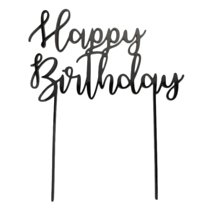 Topper Happy Birthday acrílico negro 17 cm
