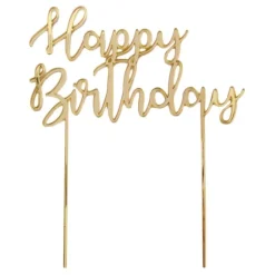 Topper Happy Birthday acrílico dorado efecto espejo 17 cm