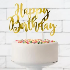 Topper Happy Birthday dorado 20 cm - PartyDeco
