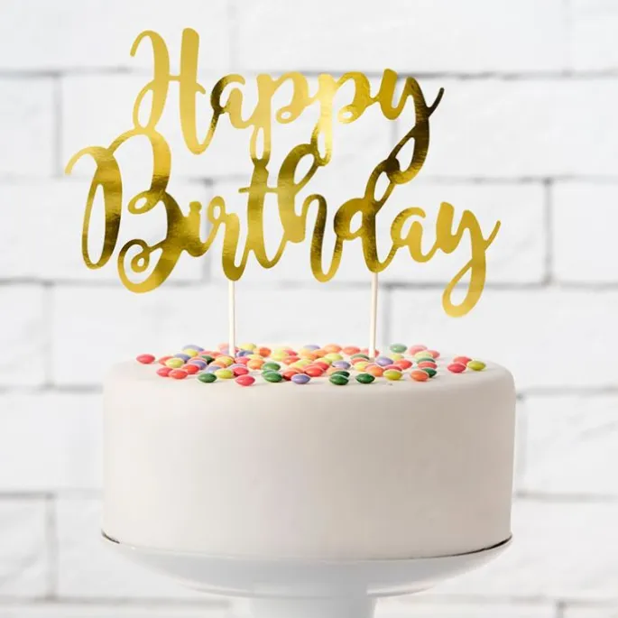 Topper Happy Birthday dorado 20 cm - PartyDeco