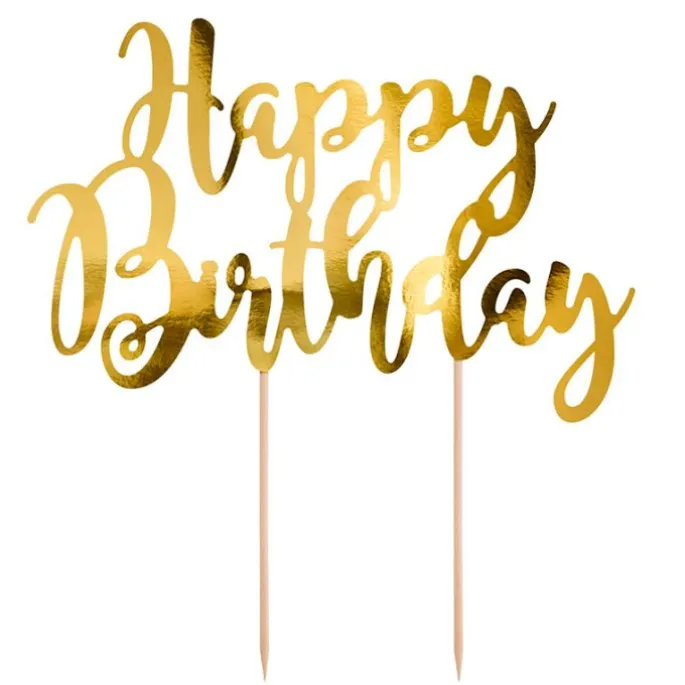 Topper Happy Birthday dorado 20 cm - PartyDeco