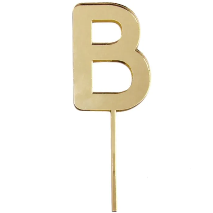 Topper letra "B" acrílica dorada efecto espejo 8 cm