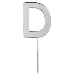 Topper letra "D" acrílica plateada efecto espejo 8 cm
