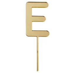 Topper letra "E" acrílica dorada efecto espejo 8 cm
