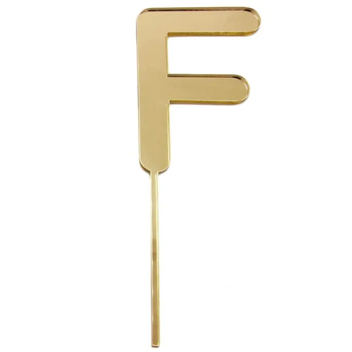 Topper letra "F" acrílica dorada efecto espejo 8 cm