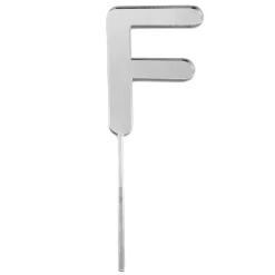Topper letra "F" acrílica plateada efecto espejo 8 cm