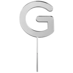 Topper letra "G" acrílica plateada efecto espejo 8 cm