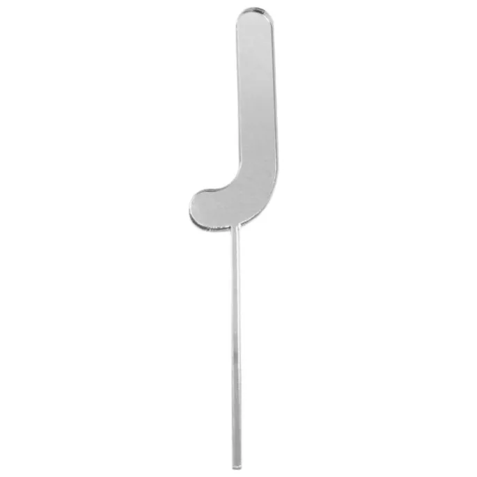 Topper letra "J" acrílica plateada efecto espejo 8 cm
